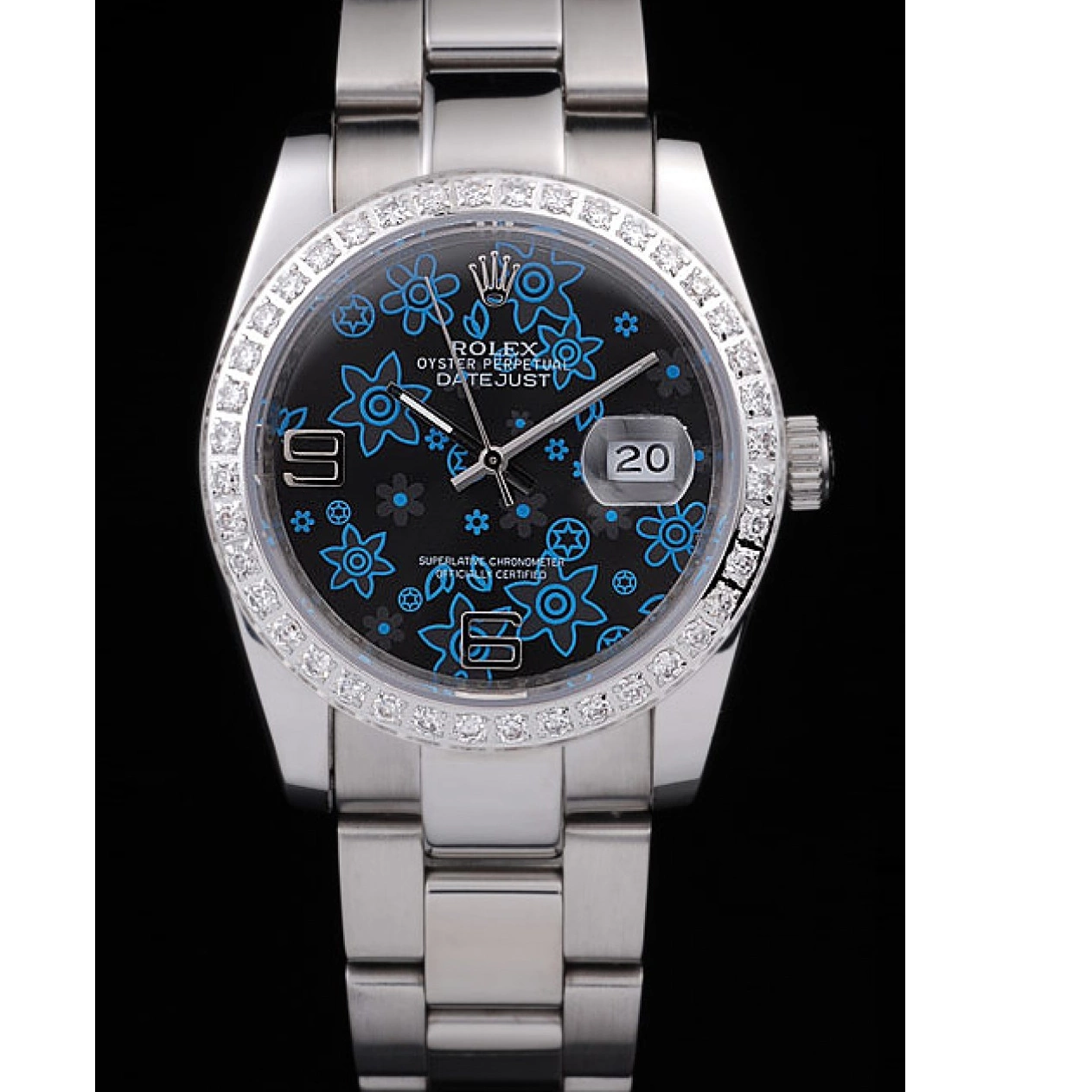 Rolex copies cheap Diamond Rolex Datejust Stainless Steel Plated Flowers Polished Dial Blue Dark 0528